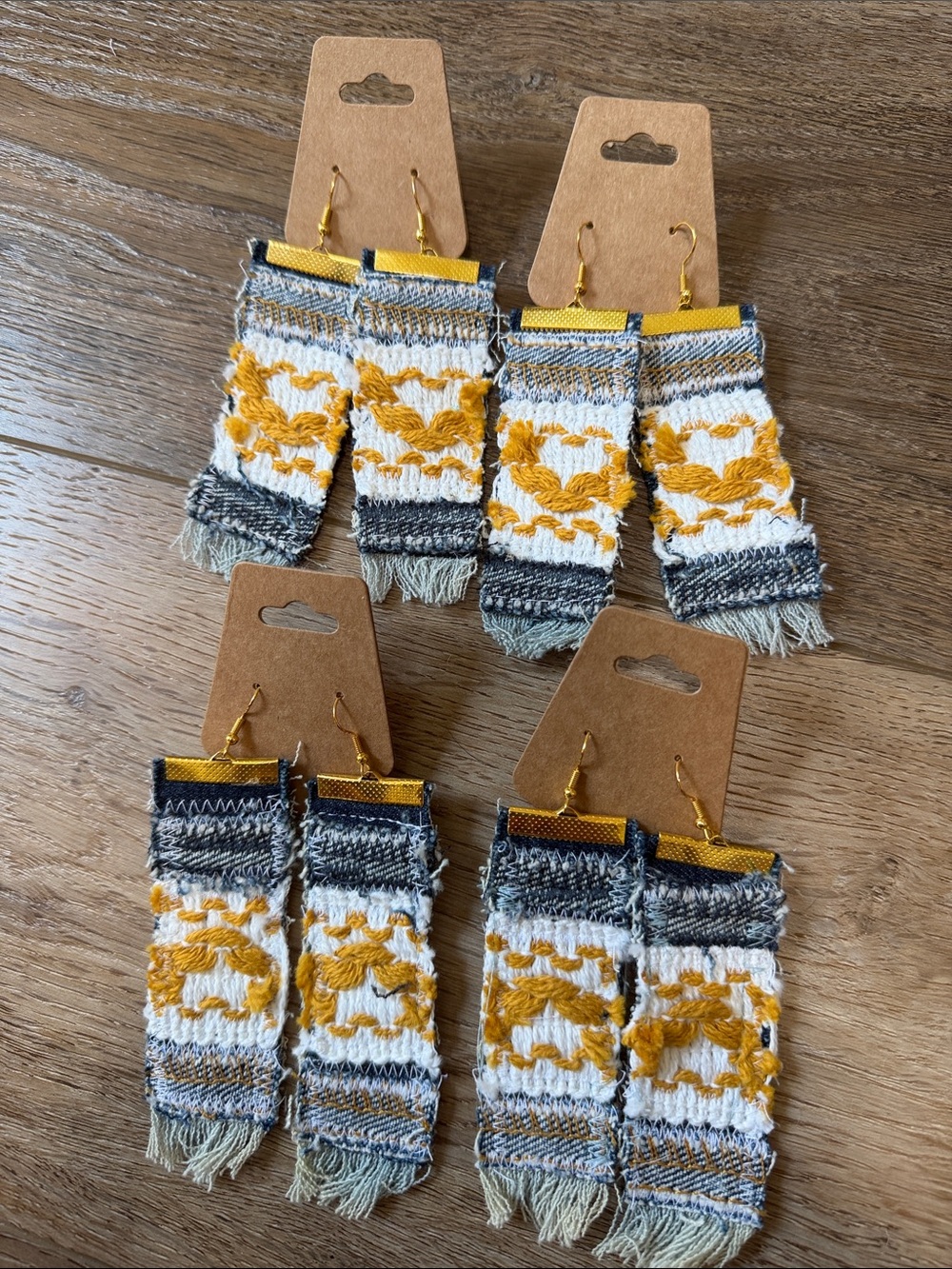 Handwoven Yellow and Blue Fringe Textile Earrings